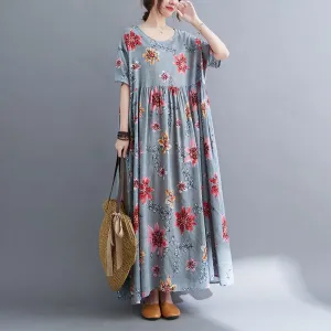 New Fashion Print Floral Prairie Chic Travel Style Casual Dress Thin Soft Cotton Blend Loose Long Maxi Women Summer Dress X4492262