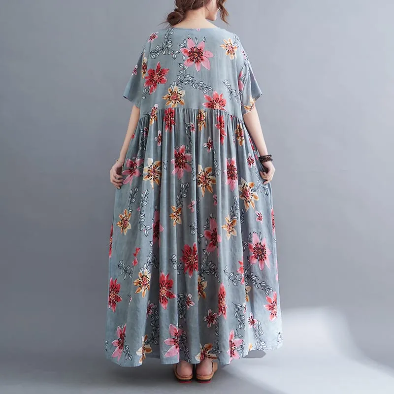 New Fashion Print Floral Prairie Chic Travel Style Casual Dress Thin Soft Cotton Blend Loose Long Maxi Women Summer Dress X4492262