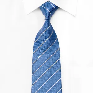 Nicole St Giles Men's Crystal Rhinestone Silk Necktie Crystal Striped On Blue With Sparkles