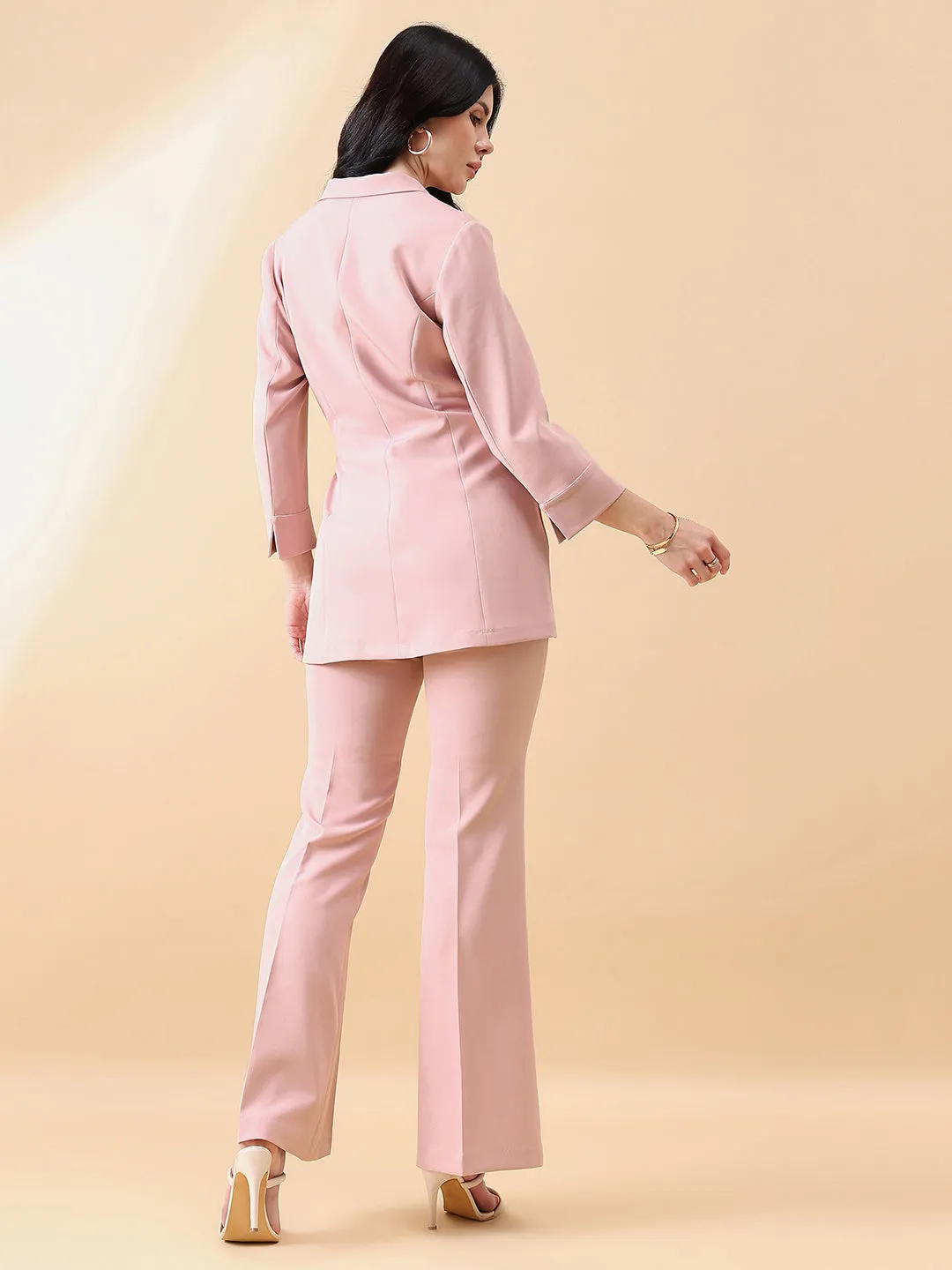 Pink Linen Tie Stretch Pant Suit