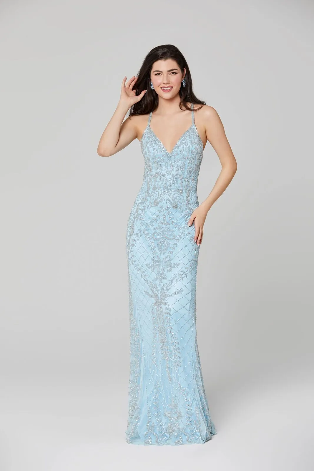 Primavera Couture 3428 Size 8 Powder Blue Beaded prom dress Evening Gown