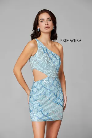 Primavera Couture 3504 Size 0 Powder Blue One shoulder Cut Out Embellished Cocktail Dress