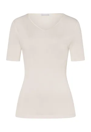 Pure Silk Fitted Silk V-Neck Top | Pale Cream 71718-116