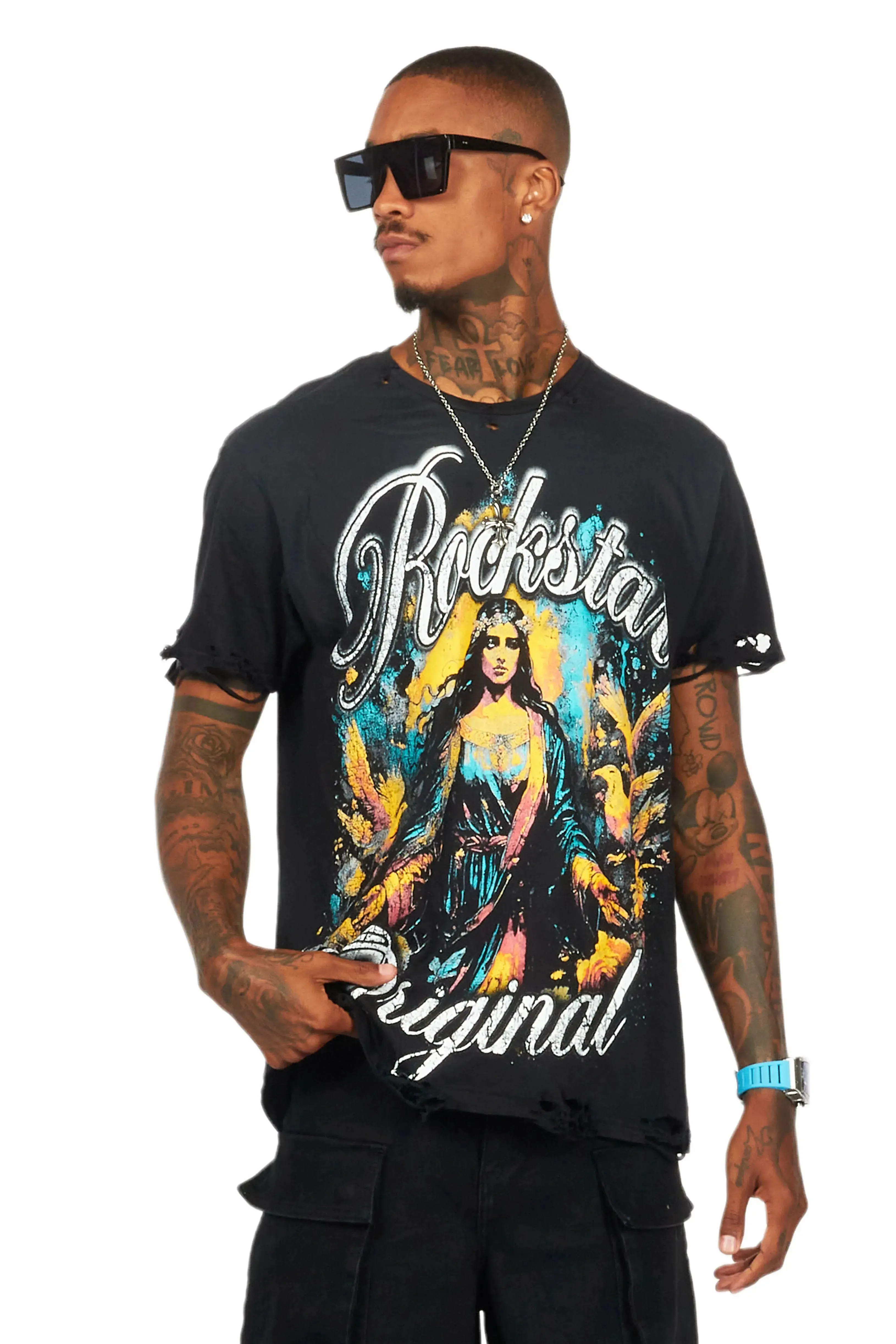 Santorini Black Oversized Graphic T-Shirt