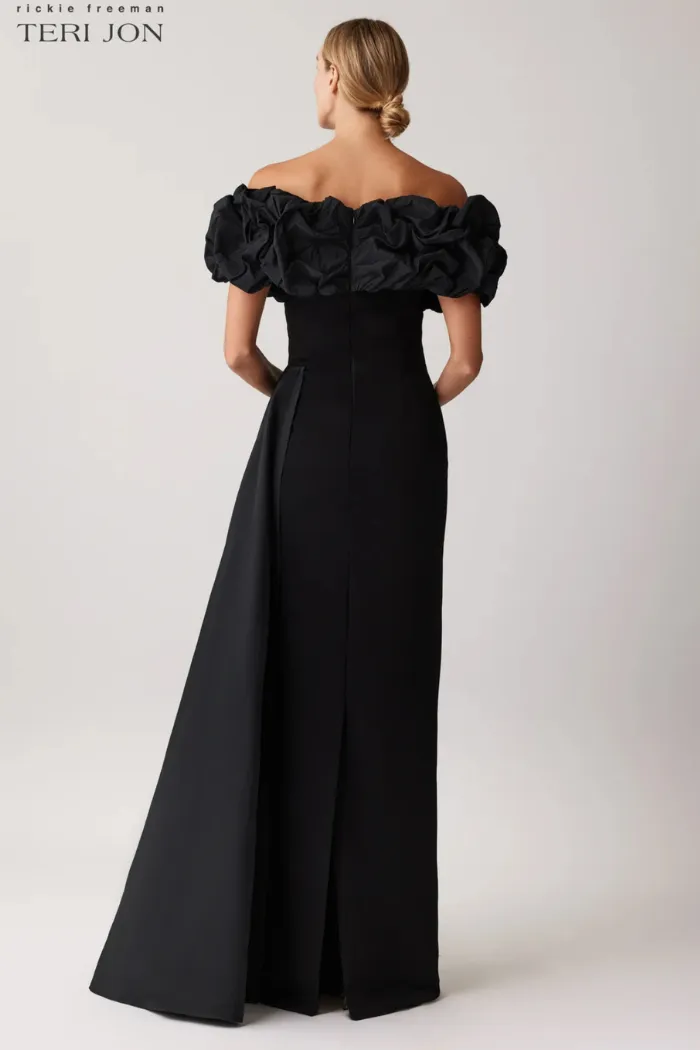Scrunch Taffeta And Crepe Formal Evening Gown