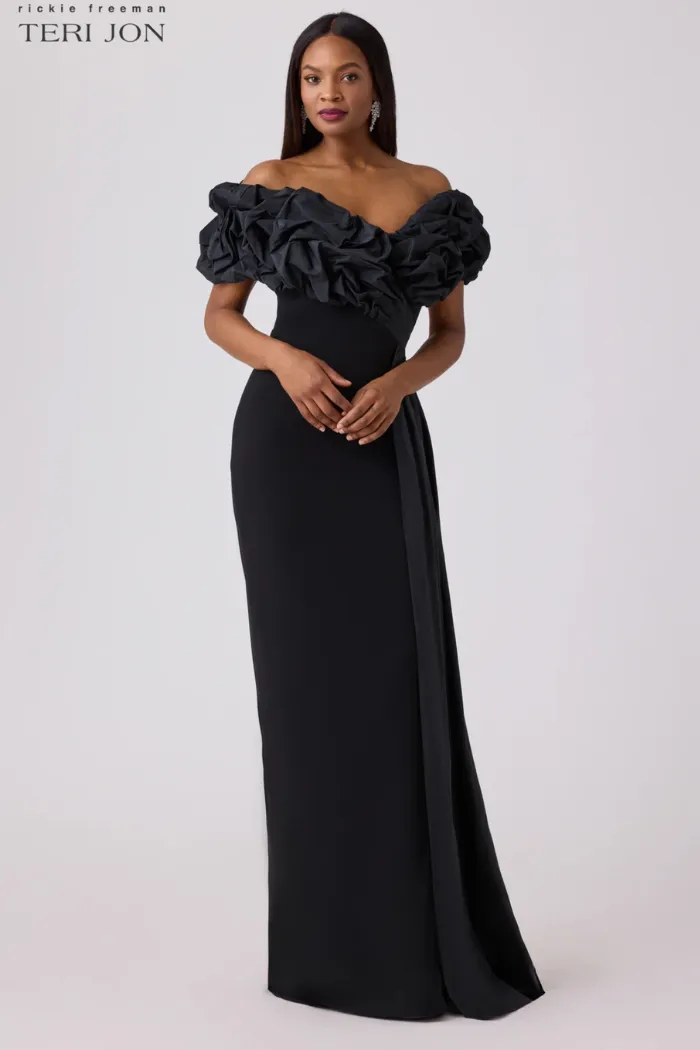 Scrunch Taffeta And Crepe Formal Evening Gown
