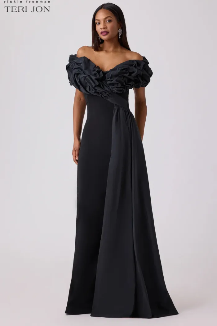 Scrunch Taffeta And Crepe Formal Evening Gown