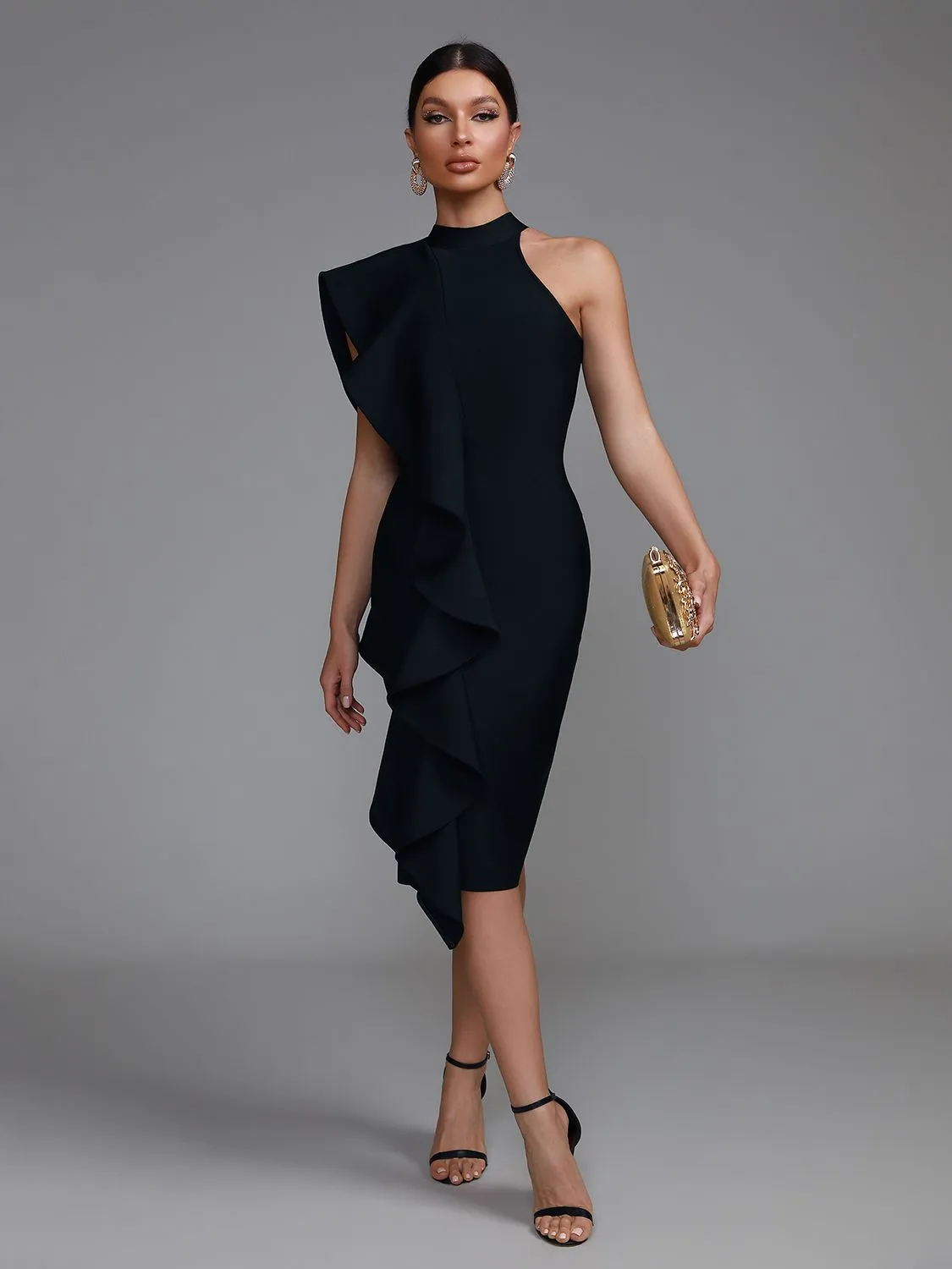 Side Ruffles Mid-Calf Bodycon