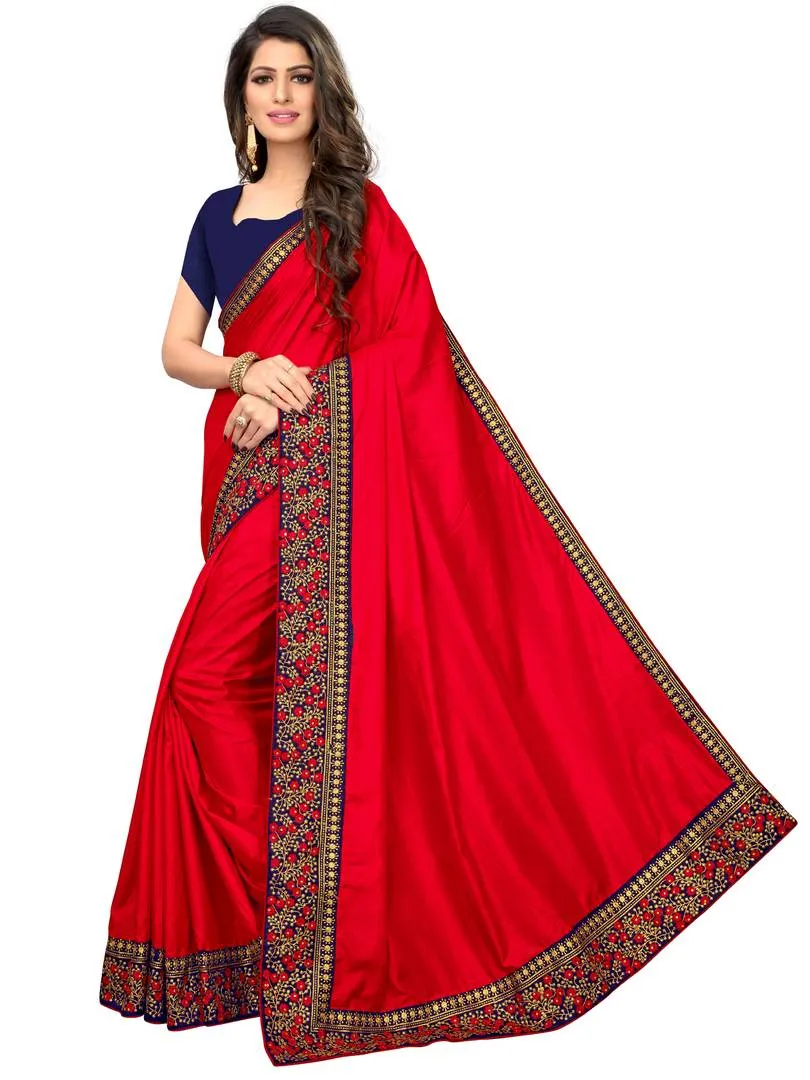 Stylish Red Solid Sana Silk Saree With Blouse Piece