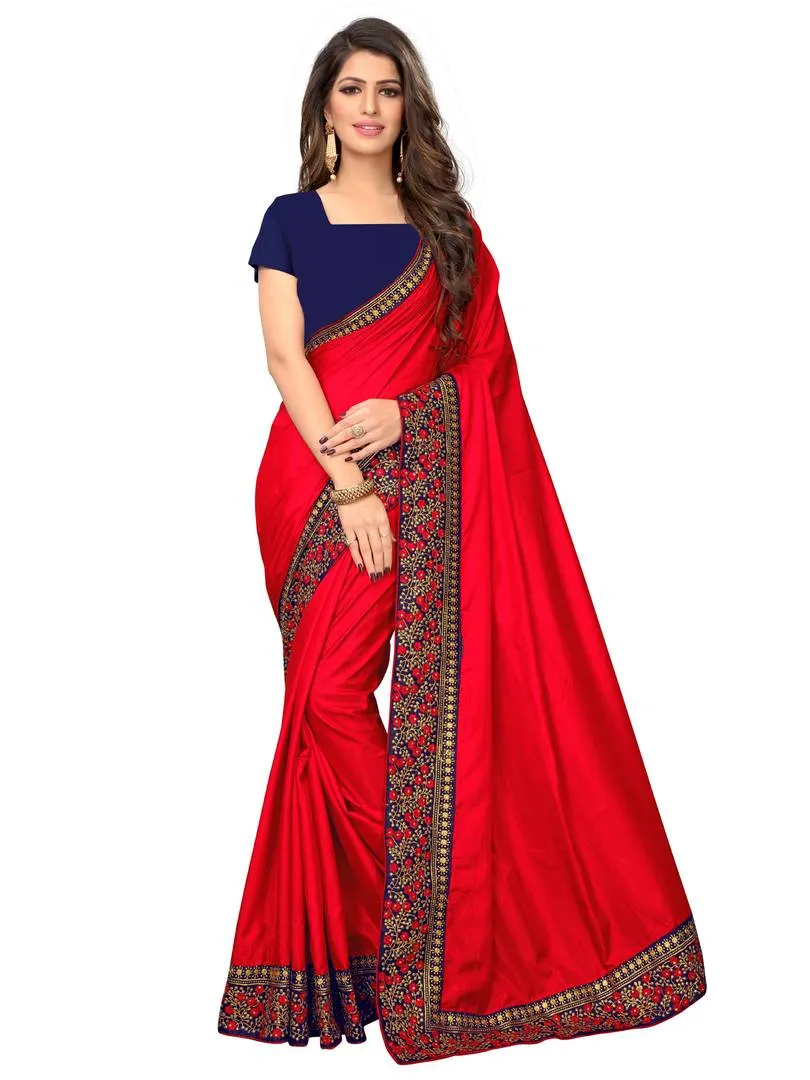 Stylish Red Solid Sana Silk Saree With Blouse Piece