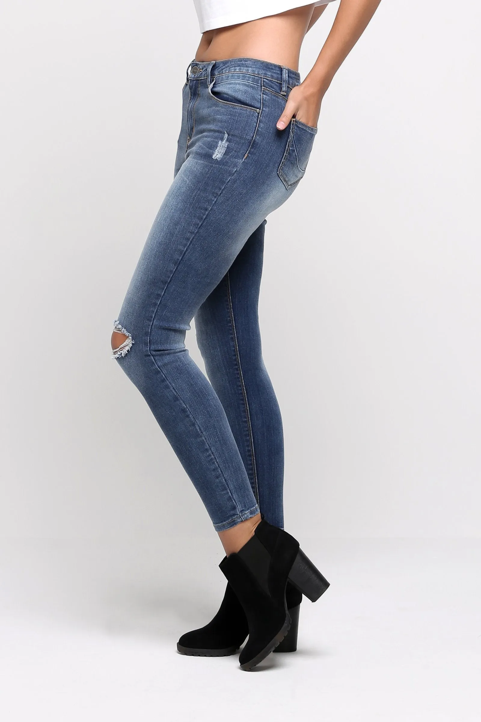 Super High Waist Skinny Jeans With Ripped Detail