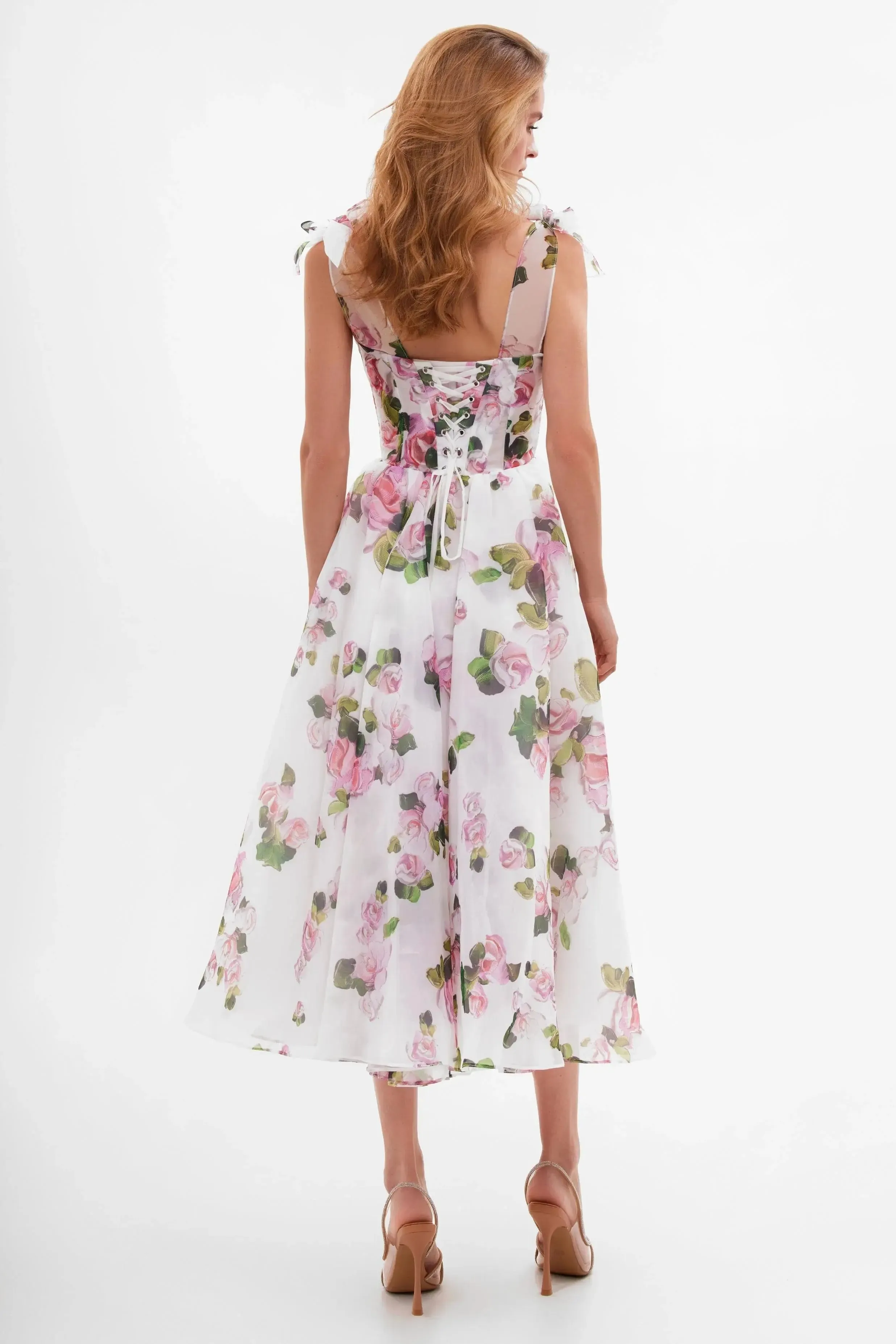 Trend4us Floral Bow-Tie Strap Sweetheart Midi Dress