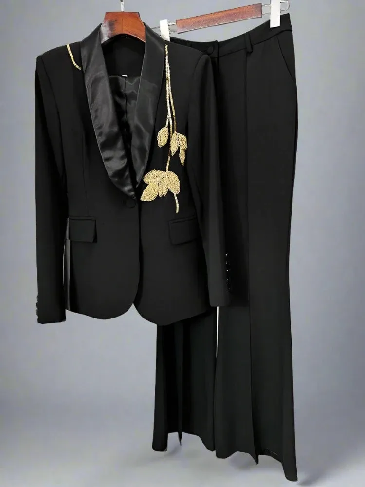 Trend4us Women's Elegant Blazer Wide-Leg Pants Suit