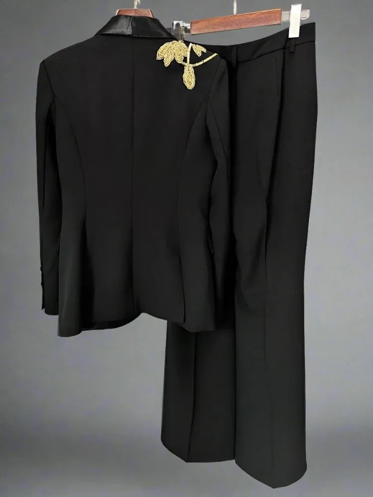 Trend4us Women's Elegant Blazer Wide-Leg Pants Suit