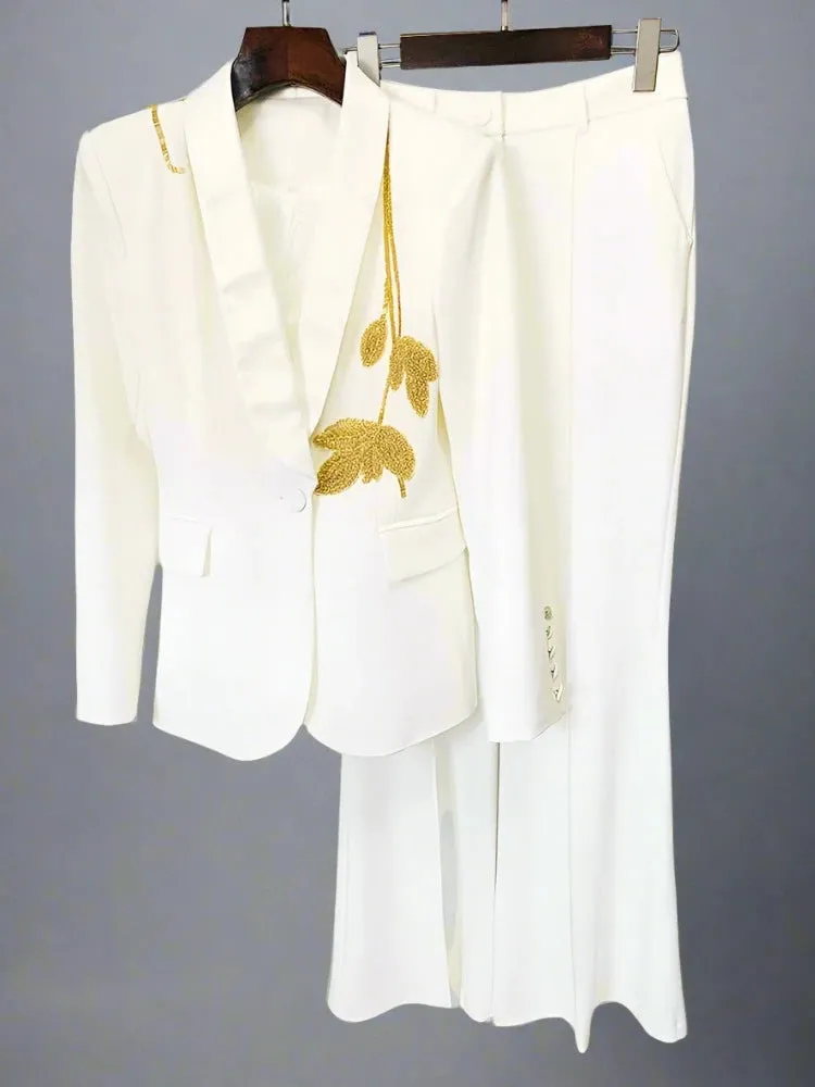 Trend4us Women's Elegant Blazer Wide-Leg Pants Suit