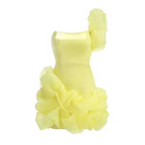 Trend4us Women's One-Shoulder Ruffled Satin Mini Dress