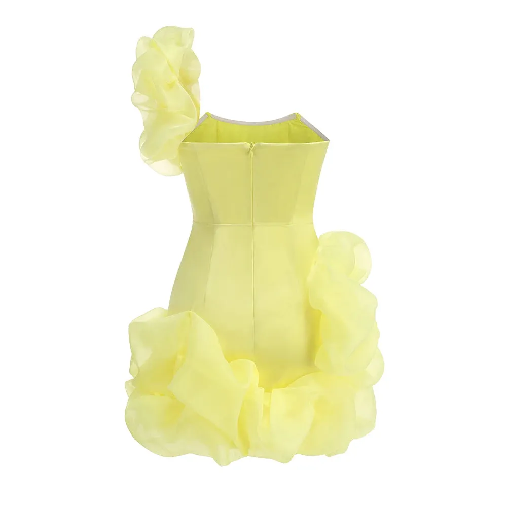 Trend4us Women's One-Shoulder Ruffled Satin Mini Dress