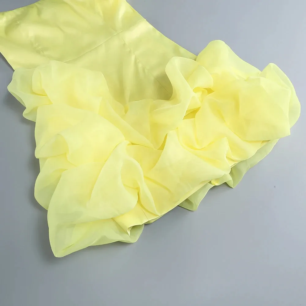 Trend4us Women's One-Shoulder Ruffled Satin Mini Dress
