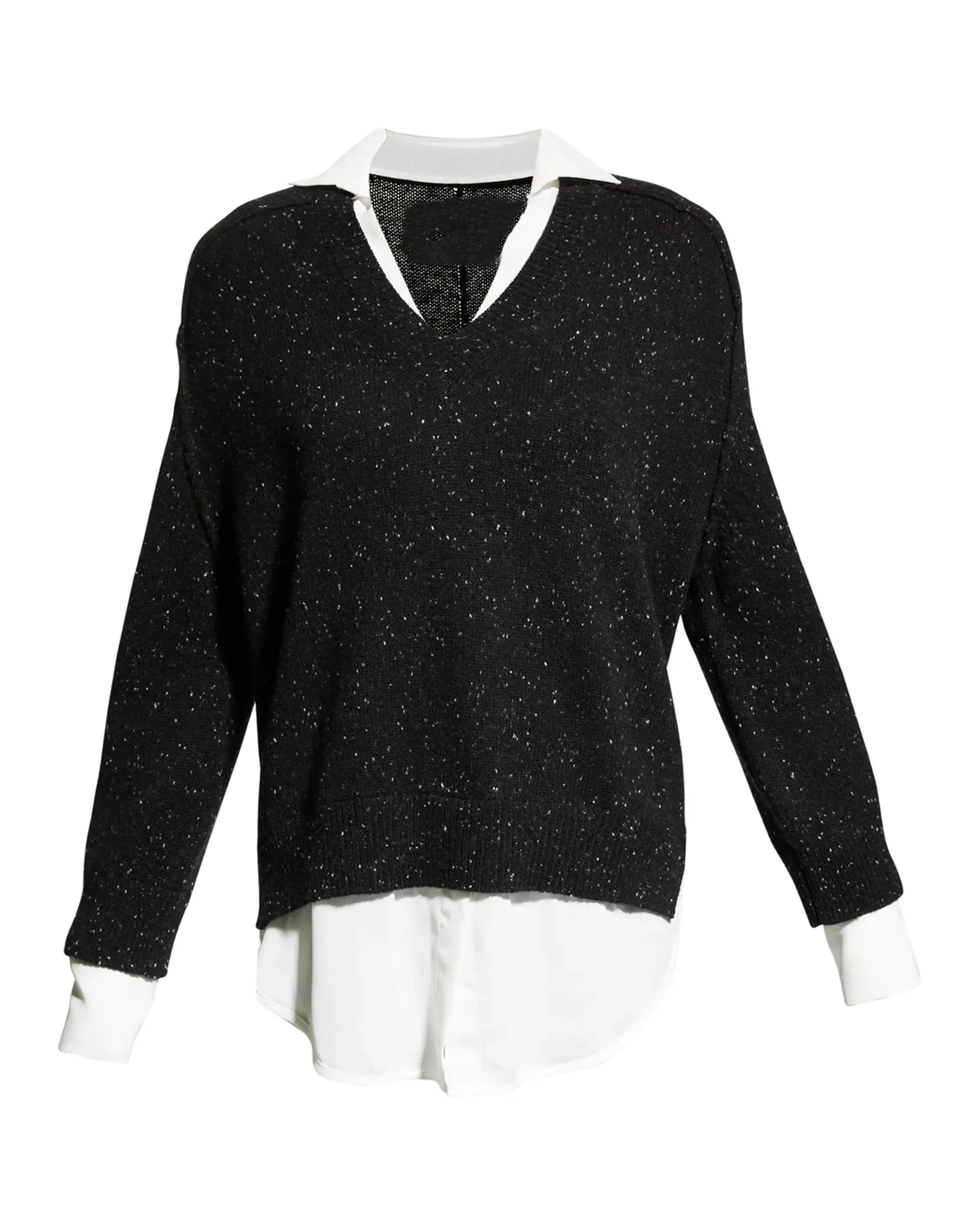 V-Neck Layered Pullover - Black Multi