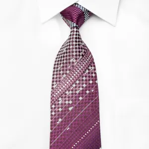 Vito Rufolo Mens Crystal Necktie Purple Silver Checker Striped With Silver Sparkles