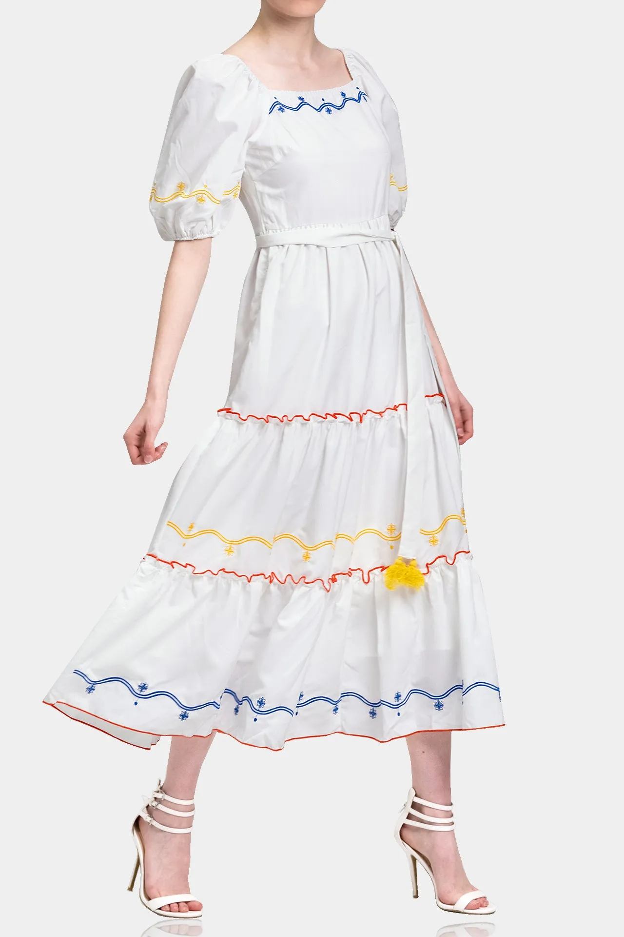 White Long Ruffle Dress for Women