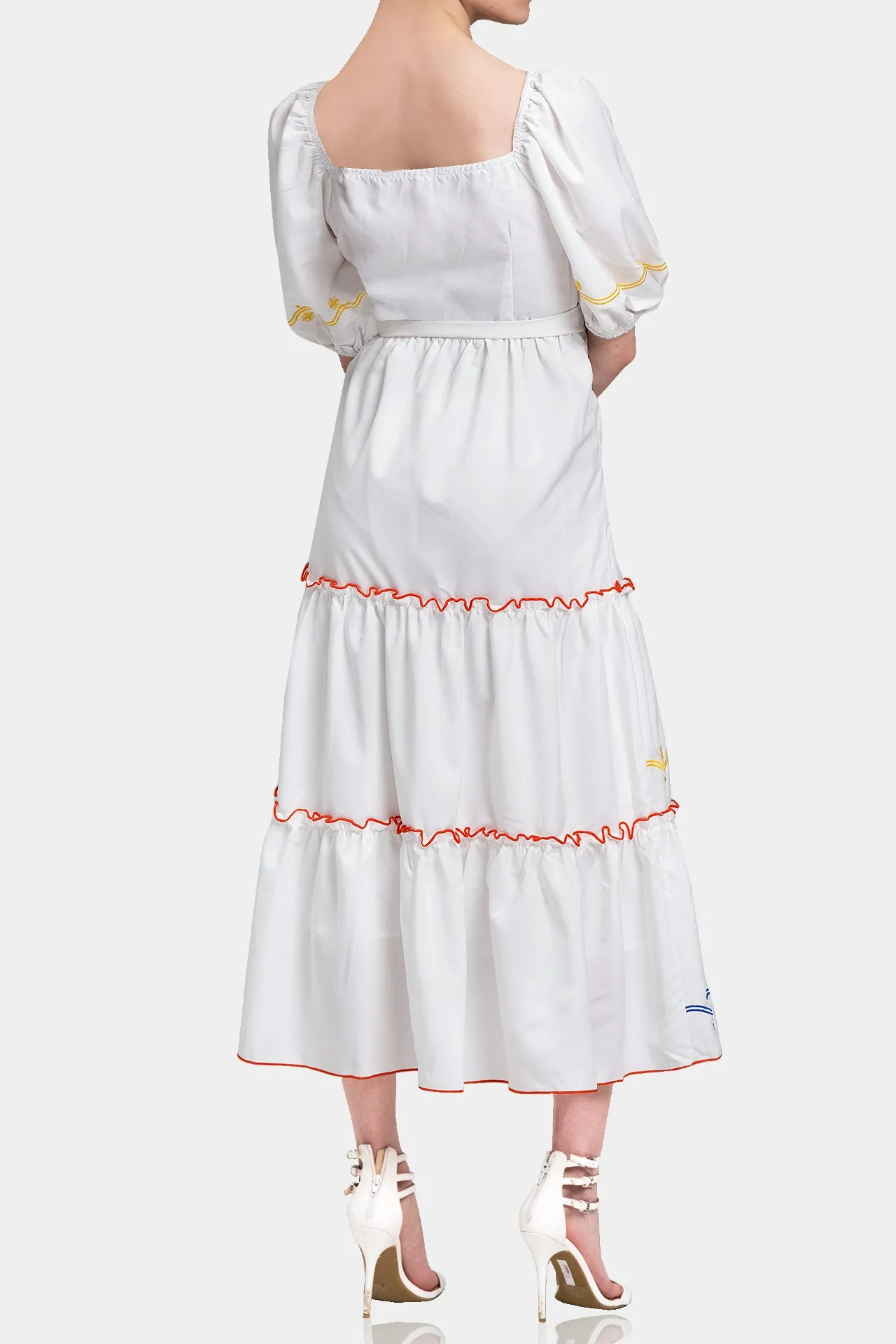White Long Ruffle Dress for Women