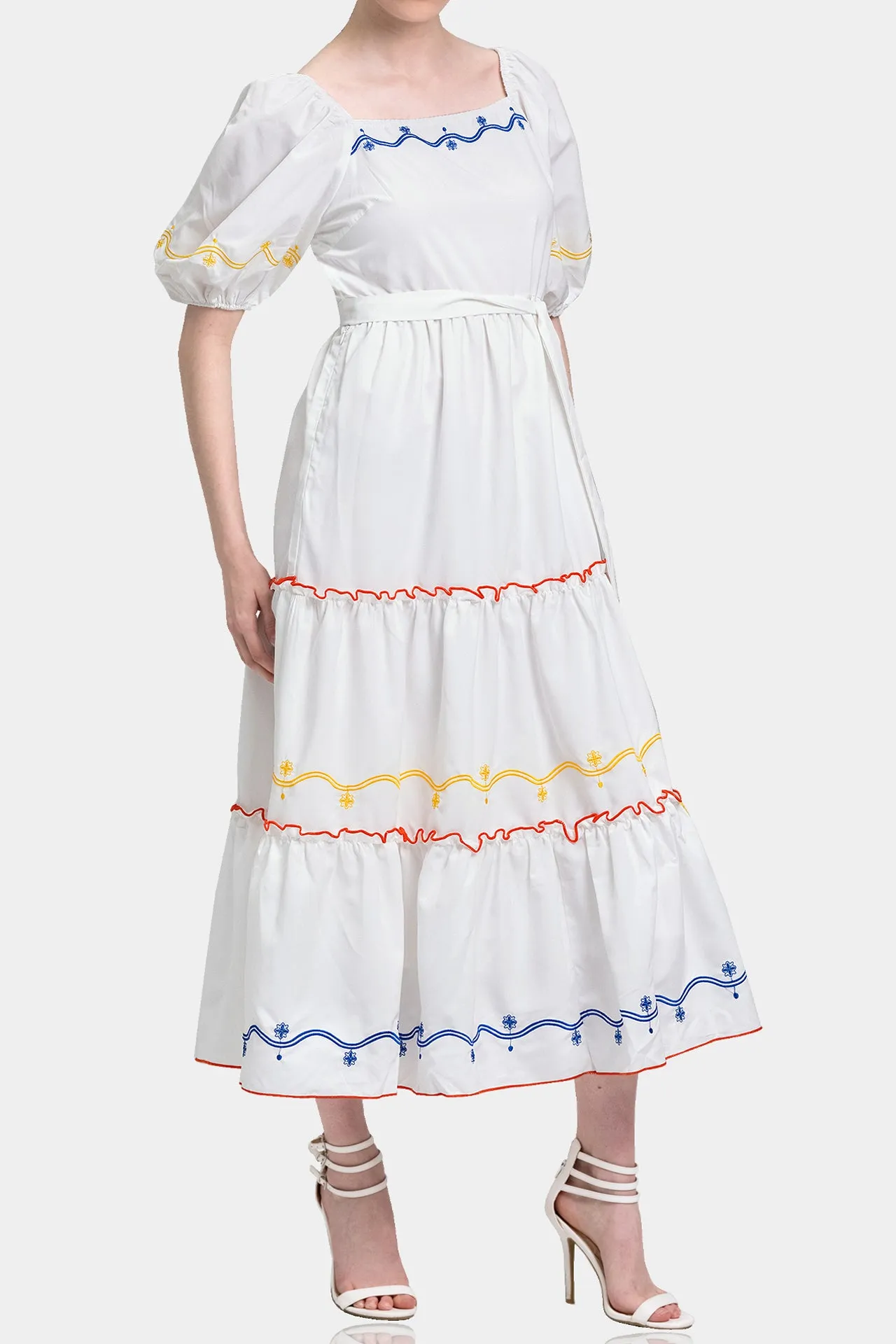 White Long Ruffle Dress for Women