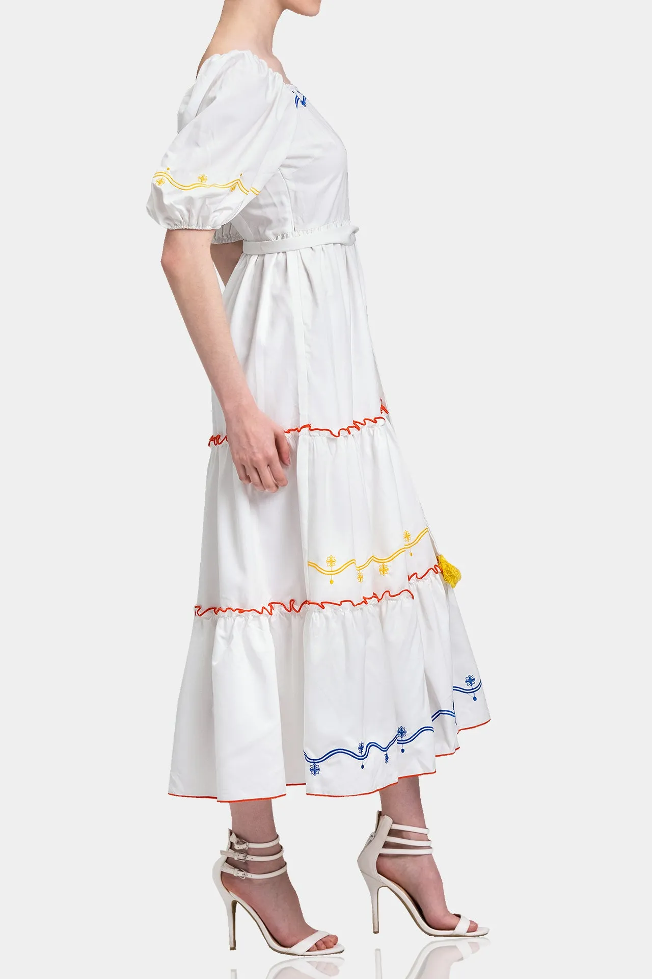 White Long Ruffle Dress for Women