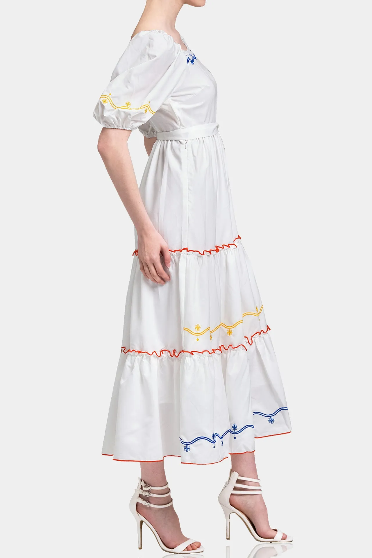 White Long Ruffle Dress for Women