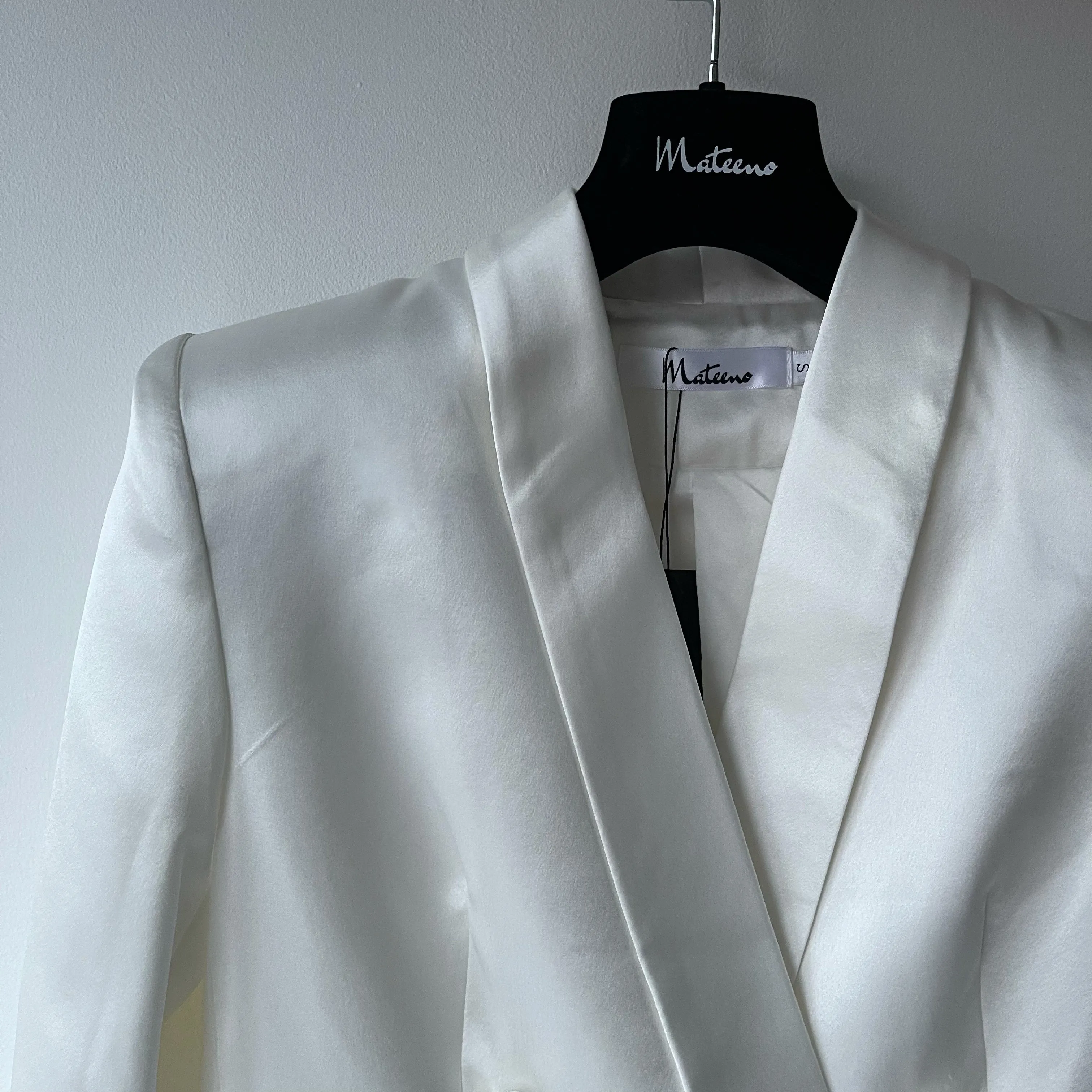 WHITE LUXURY SILK SATIN SUIT WITH DIAMANTÉ BUTTONS