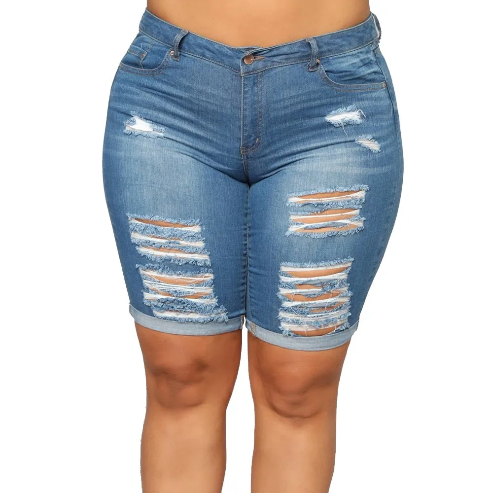 Women Plus Size Ripped Frayed Casual Denim