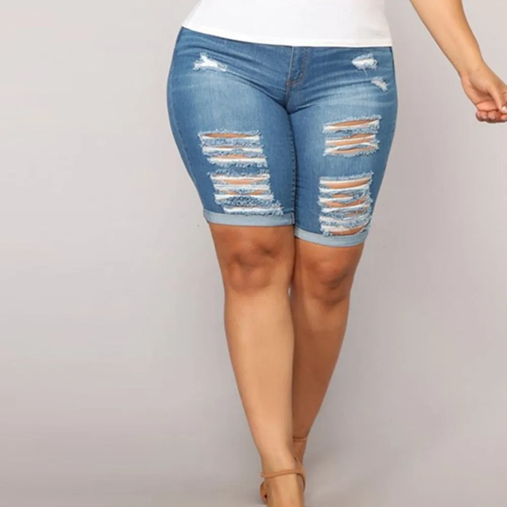 Women Plus Size Ripped Frayed Casual Denim