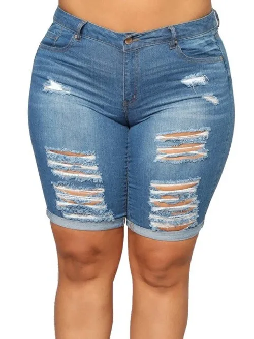 Women Plus Size Ripped Frayed Casual Denim