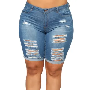 Women Plus Size Ripped Frayed Casual Denim