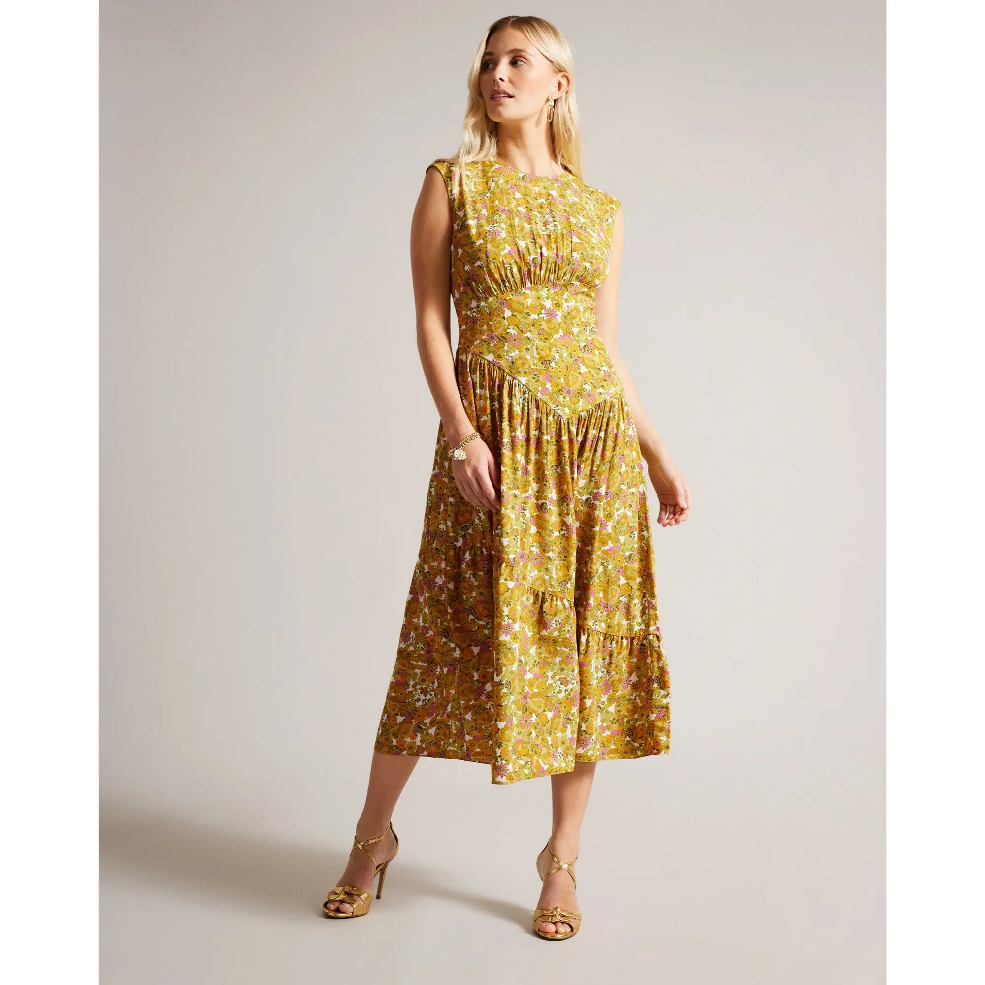 Women Wmd-Oleysa-Asymmetric Printed Midi Dress - Dk-Orange