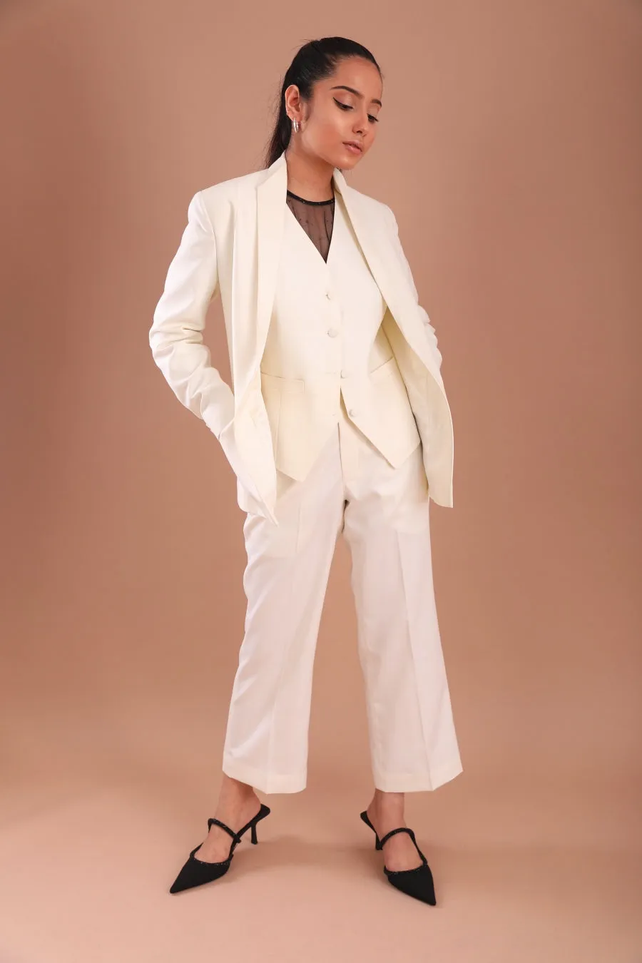 Women's Formal  Statement White Three Piece Suit