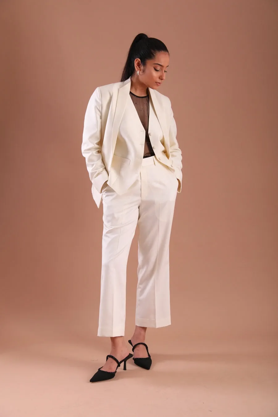 Women's Formal  Statement White Three Piece Suit