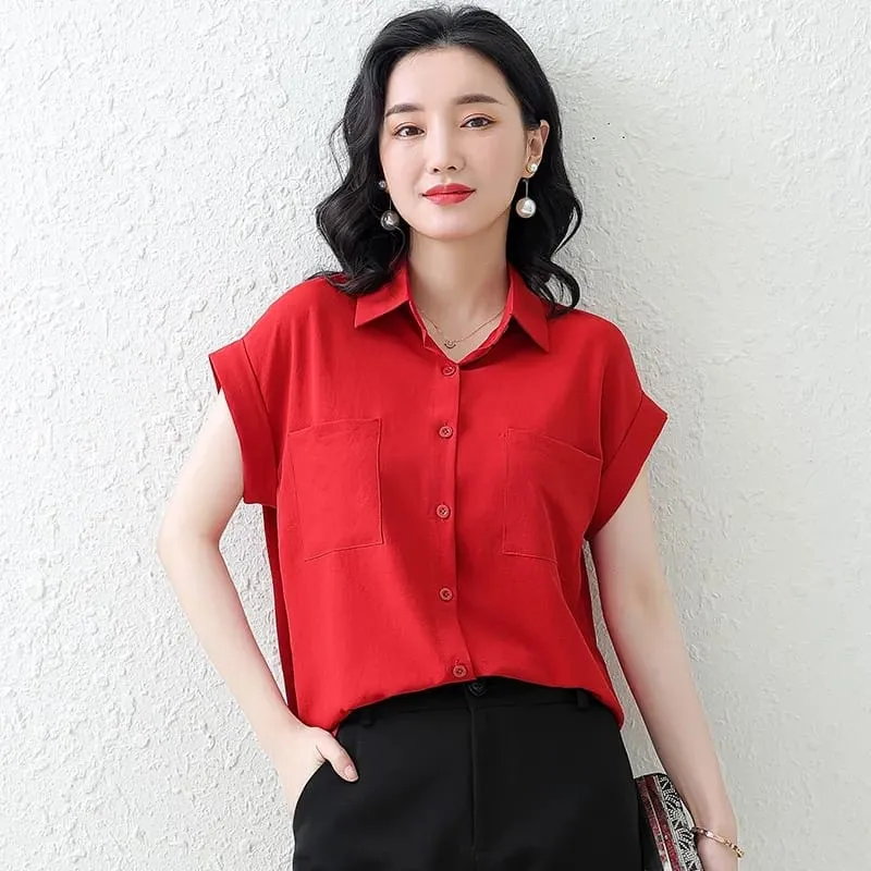 ZANZEA Summer Short Sleeve Shirts Women Blouse Loose Solid Color Casual Top Office Ladies Work Shirt Korean Fashion Female Clothing 2XL S4714740