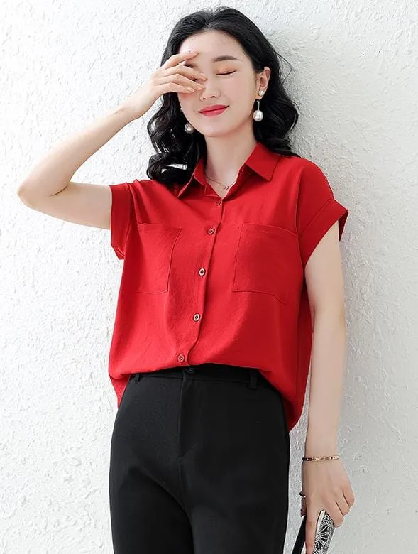 ZANZEA Summer Short Sleeve Shirts Women Blouse Loose Solid Color Casual Top Office Ladies Work Shirt Korean Fashion Female Clothing 2XL S4714740