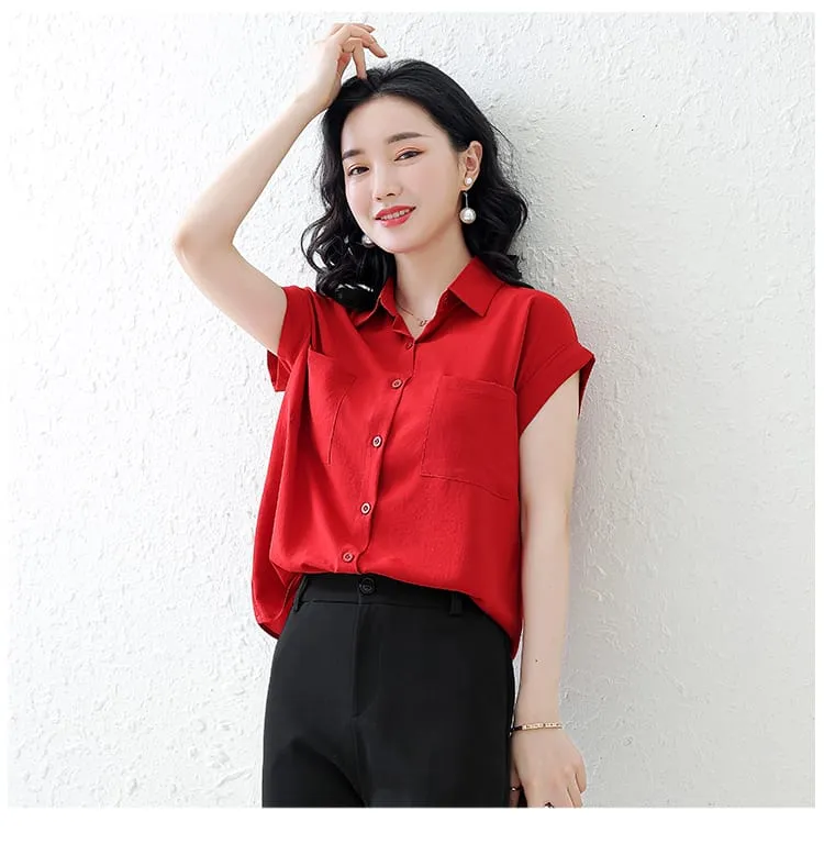 ZANZEA Summer Short Sleeve Shirts Women Blouse Loose Solid Color Casual Top Office Ladies Work Shirt Korean Fashion Female Clothing 2XL S4714740